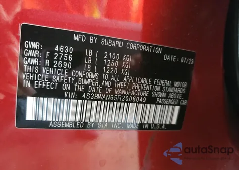 2024 Subaru Legacy Limited from USA, damaged, VIN 4S3BWAN65R3008049